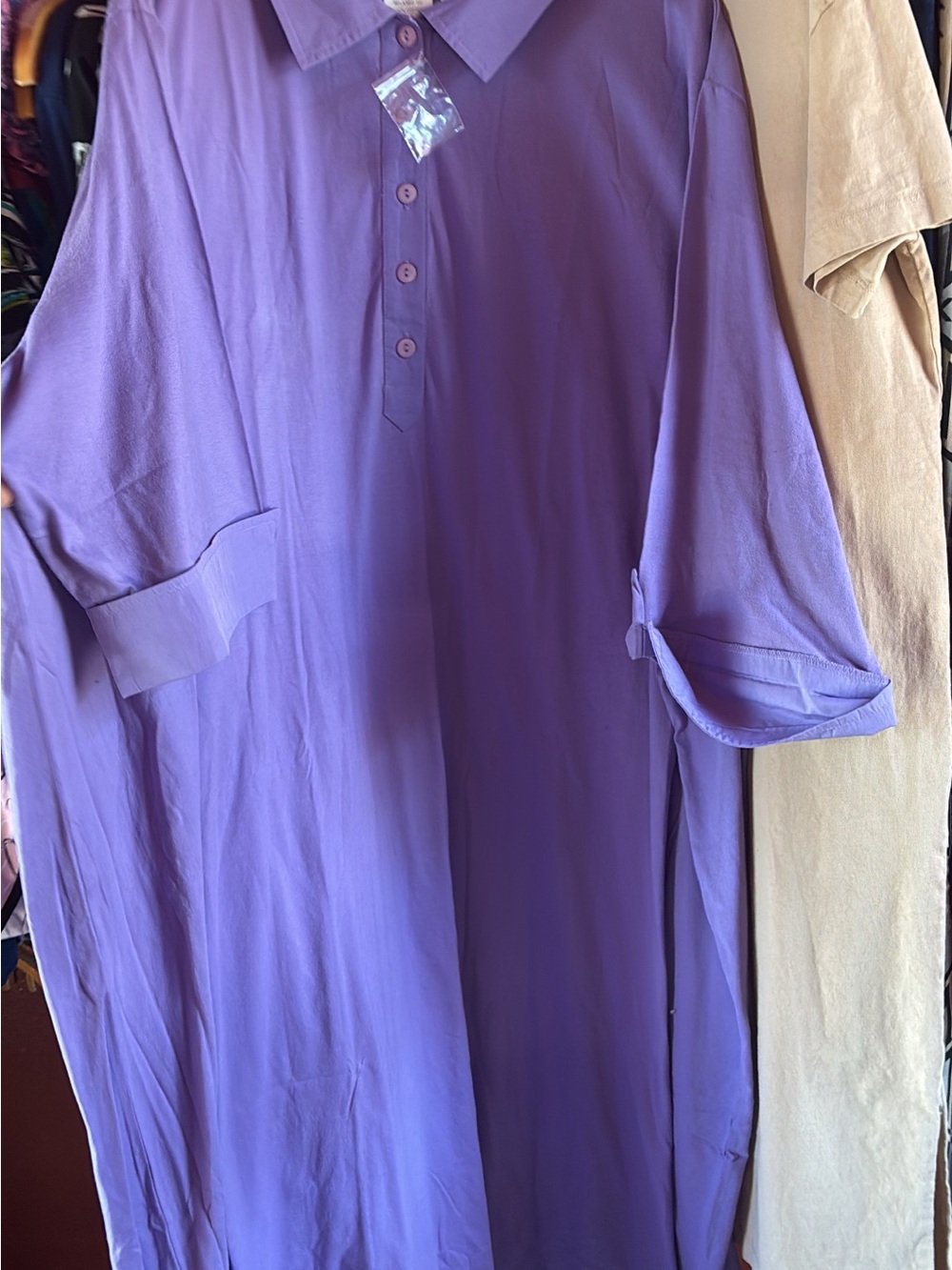 Oversized Kaftan Purple Button-Front Long Dress - Relaxed Fit